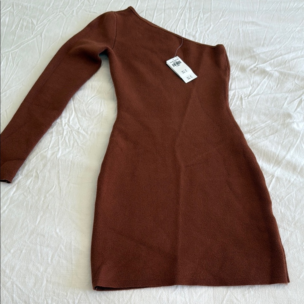 Abercrombie nwt xs one shoulder brown knit mini dress